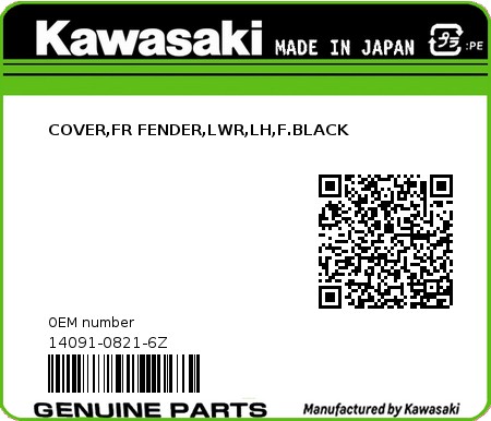 Product image: Kawasaki - 14091-0821-6Z - COVER,FR FENDER,LWR,LH,F.BLACK  0