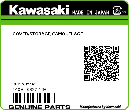 Product image: Kawasaki - 14091-0922-16P - COVER,STORAGE,CAMOUFLAGE  0