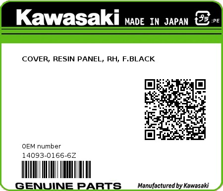 Product image: Kawasaki - 14093-0166-6Z - COVER, RESIN PANEL, RH, F.BLACK  0