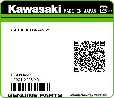 Product image: Kawasaki - 15001-2403-YR - CARBURETOR-ASSY  0
