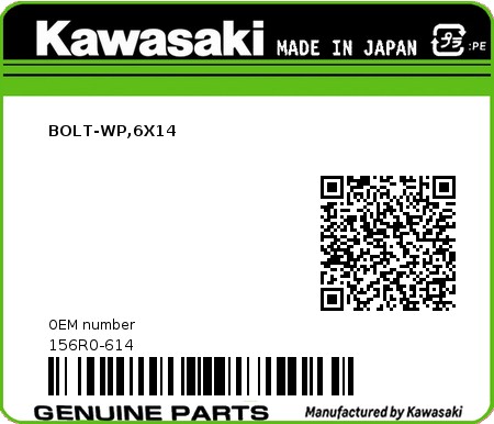 Product image: Kawasaki - 156R0-614 - BOLT-WP,6X14  0