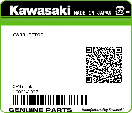 Product image: Kawasaki - 16001-1927 - CARBURETOR  0