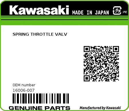 Product image: Kawasaki - 16006-007 - SPRING THROTTLE VALV  0