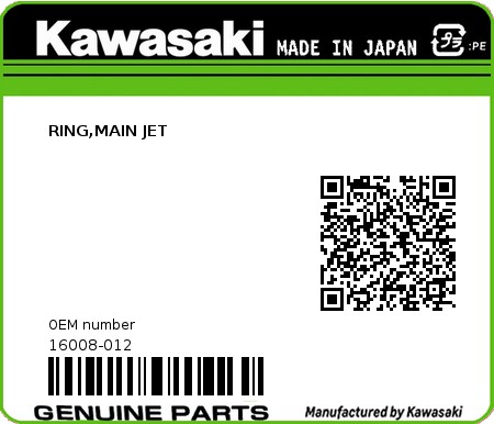 Product image: Kawasaki - 16008-012 - RING,MAIN JET  0