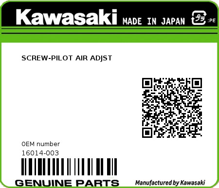 Product image: Kawasaki - 16014-003 - SCREW-PILOT AIR ADJST  0
