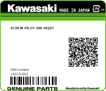 Product image: Kawasaki - 16014-007 - SCREW PILOT AIR ADJST  0