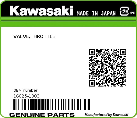 Product image: Kawasaki - 16025-1003 - VALVE,THROTTLE  0