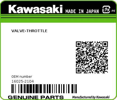 Product image: Kawasaki - 16025-2104 - VALVE-THROTTLE  0