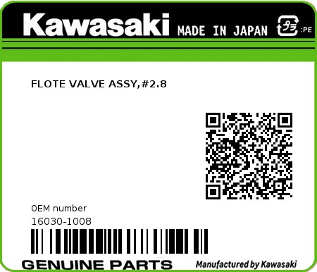Product image: Kawasaki - 16030-1008 - FLOTE VALVE ASSY,#2.8  0
