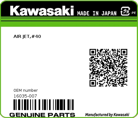 Product image: Kawasaki - 16035-007 - AIR JET,#40  0