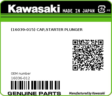 Product image: Kawasaki - 16036-012 - (16039-015) CAP,STARTER PLUNGER  0