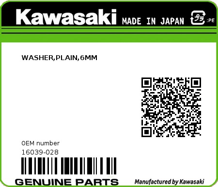 Product image: Kawasaki - 16039-028 - WASHER,PLAIN,6MM  0