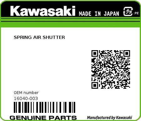Product image: Kawasaki - 16040-003 - SPRING AIR SHUTTER  0