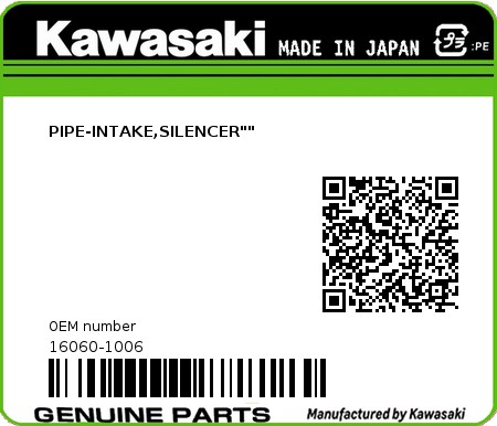 Product image: Kawasaki - 16060-1006 - PIPE-INTAKE,SILENCER""  0