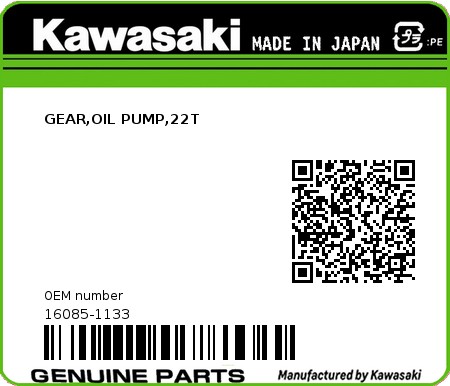 Product image: Kawasaki - 16085-1133 - GEAR,OIL PUMP,22T  0