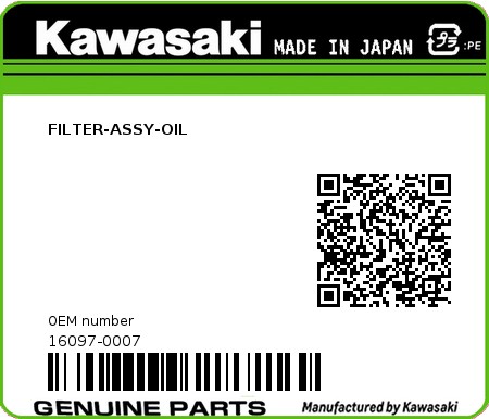Product image: Kawasaki - 16097-0007 - FILTER-ASSY-OIL  0