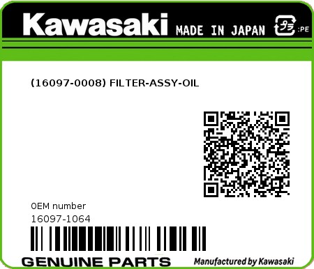 Product image: Kawasaki - 16097-1064 - (16097-0008) FILTER-ASSY-OIL  0