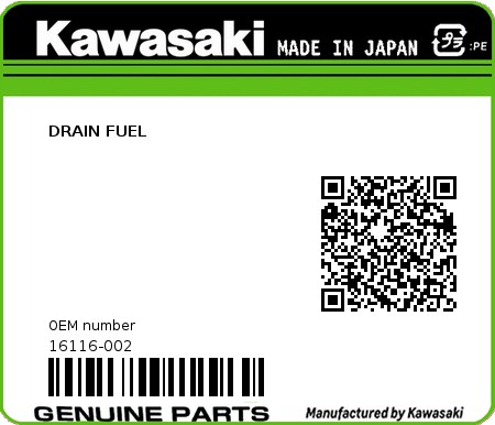 Product image: Kawasaki - 16116-002 - DRAIN FUEL  0