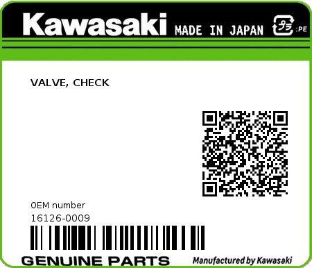 Product image: Kawasaki - 16126-0009 - VALVE, CHECK  0