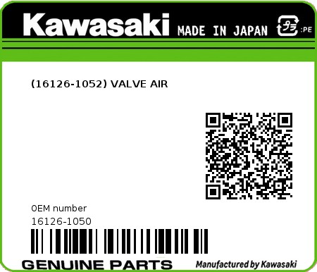 Product image: Kawasaki - 16126-1050 - (16126-1052) VALVE AIR  0