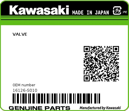 Product image: Kawasaki - 16126-S010 - VALVE  0