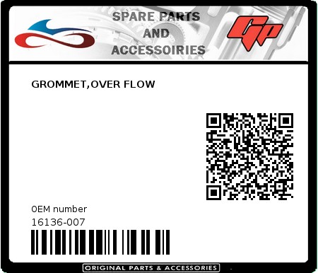 Product image:  - 16136-007 - GROMMET,OVER FLOW  0