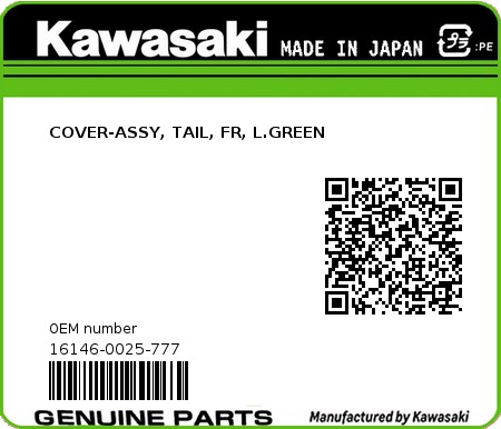 Product image: Kawasaki - 16146-0025-777 - COVER-ASSY, TAIL, FR, L.GREEN  0
