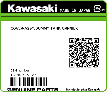 Product image: Kawasaki - 16146-5051-A7 - COVER-ASSY,DUMMY TANK,GRN/BLK  0