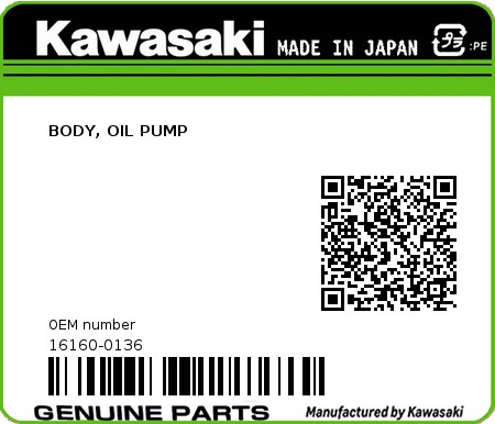 Product image: Kawasaki - 16160-0136 - BODY, OIL PUMP  0