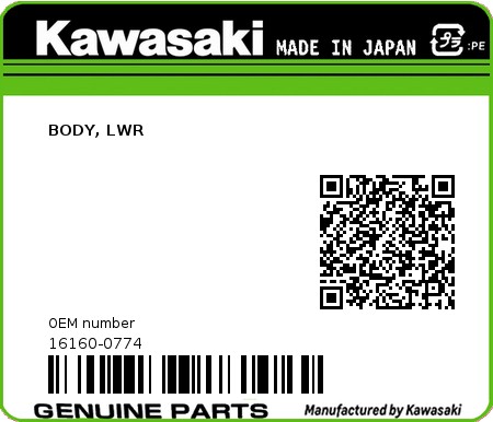 Product image: Kawasaki - 16160-0774 - BODY, LWR  0