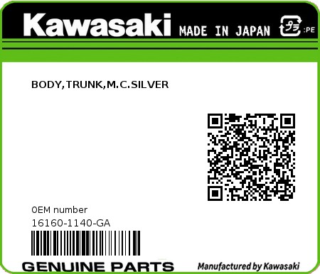 Product image: Kawasaki - 16160-1140-GA - BODY,TRUNK,M.C.SILVER  0