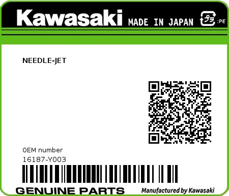 Product image: Kawasaki - 16187-Y003 - NEEDLE-JET  0