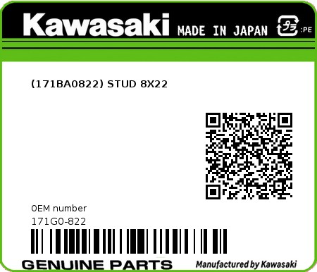 Product image: Kawasaki - 171G0-822 - (171BA0822) STUD 8X22  0