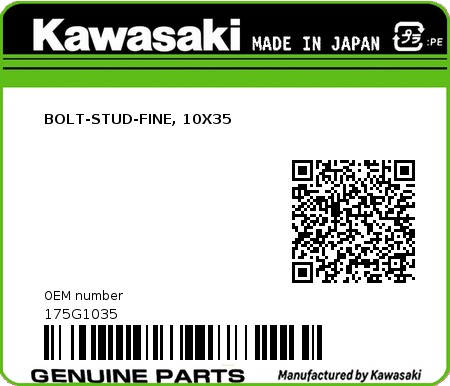 Product image: Kawasaki - 175G1035 - BOLT-STUD-FINE, 10X35  0