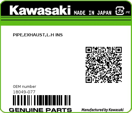 Product image: Kawasaki - 18049-077 - PIPE,EXHAUST,L.H INS  0