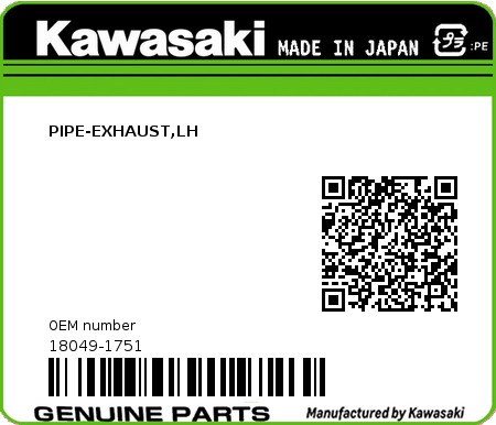 Product image: Kawasaki - 18049-1751 - PIPE-EXHAUST,LH  0