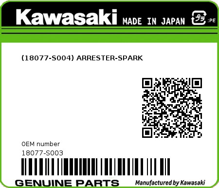 Product image: Kawasaki - 18077-S003 - (18077-S004) ARRESTER-SPARK  0