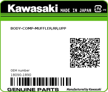 Product image: Kawasaki - 18090-1890 - BODY-COMP-MUFFLER,RR,UPP  0