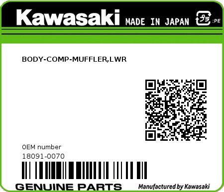 Product image: Kawasaki - 18091-0070 - BODY-COMP-MUFFLER,LWR  0