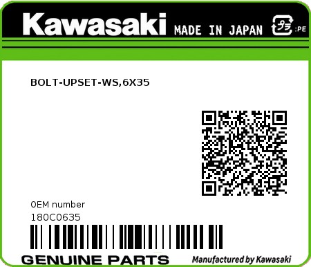 Product image: Kawasaki - 180C0635 - BOLT-UPSET-WS,6X35  0