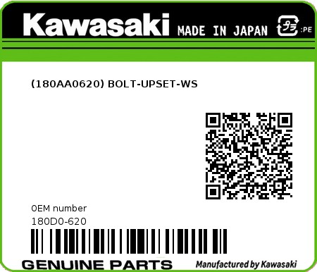 Product image: Kawasaki - 180D0-620 - (180AA0620) BOLT-UPSET-WS  0