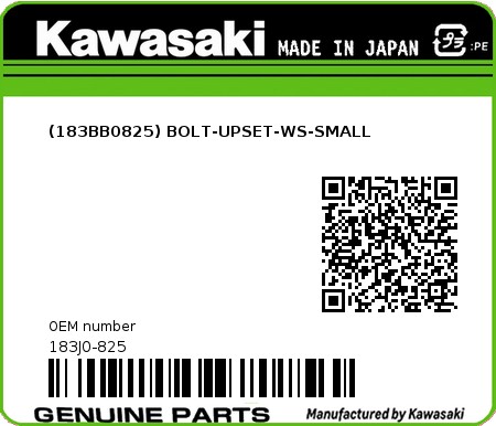 Product image: Kawasaki - 183J0-825 - (183BB0825) BOLT-UPSET-WS-SMALL  0