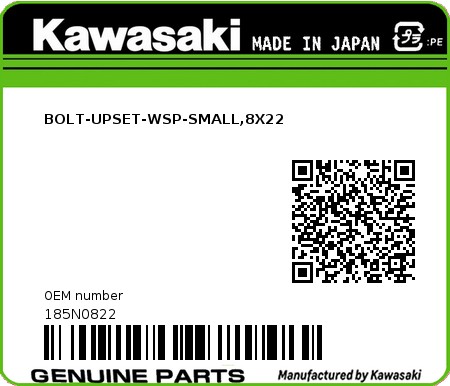 Product image: Kawasaki - 185N0822 - BOLT-UPSET-WSP-SMALL,8X22  0