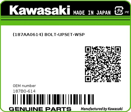 Product image: Kawasaki - 187B0-614 - (187AA0614) BOLT-UPSET-WSP  0