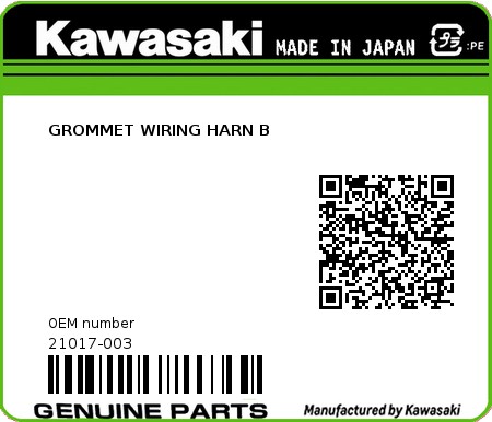 Product image: Kawasaki - 21017-003 - GROMMET WIRING HARN B  0