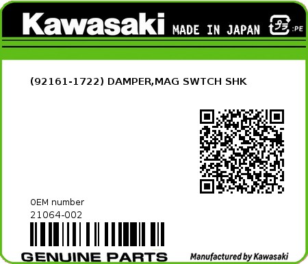 Product image: Kawasaki - 21064-002 - (92161-1722) DAMPER,MAG SWTCH SHK  0