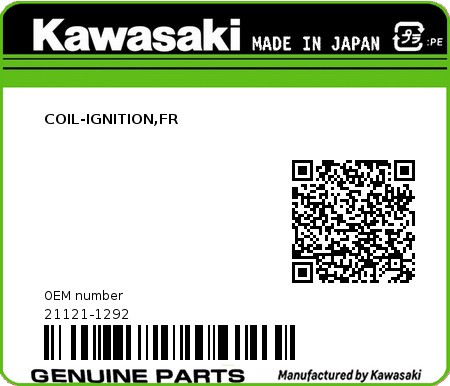 Product image: Kawasaki - 21121-1292 - COIL-IGNITION,FR  0