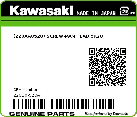 Product image: Kawasaki - 220B0-520A - (220AA0520) SCREW-PAN HEAD,5X20  0
