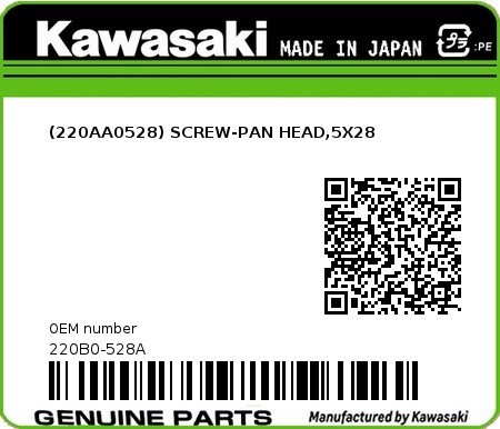 Product image: Kawasaki - 220B0-528A - (220AA0528) SCREW-PAN HEAD,5X28  0