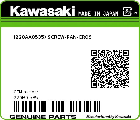 Product image: Kawasaki - 220B0-535 - (220AA0535) SCREW-PAN-CROS  0